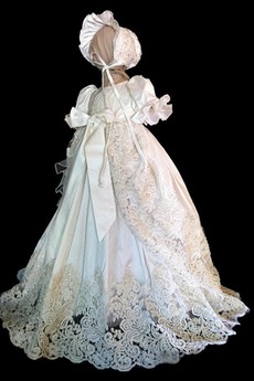 Robe de baptême Perlé Princesse Orné de Nœud à Boucle Manche Courte