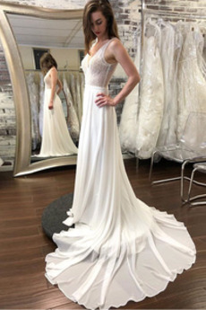 Robe de mariée Longue Au Drapée Moderne Chiffon aligne Sans Manches