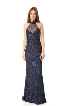 Robe paillettes Col haut Sans Manches Haute Couvert noble Fourreau