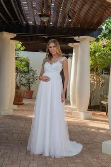 Robe de mariée Empire De plein air Tissu Dentelle Col rond taille haute