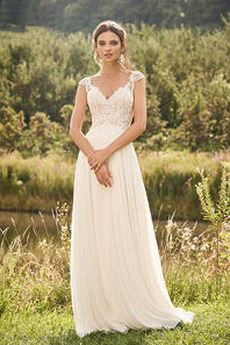 Robe de mariée Dentelle Naturel taille Longueur ras du Sol Chiffon