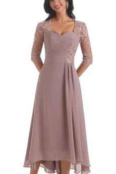 Robe Mère de Mariée Asymétrique Chiffon 1/2 Manche Elégant Asymétrique