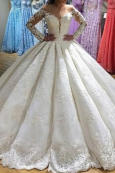 Robe de mariée Traîne Longue Automne Perle Manche Aérienne Norme Fermeture éclair