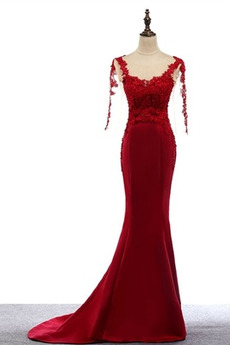 Robe de Soirée Manche Aérienne Train de balayage Couvert de Dentelle