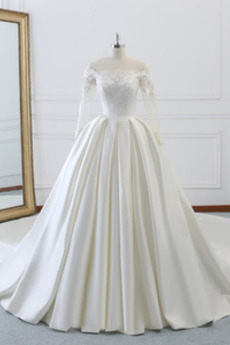 Robe de mariée Salle Lacet Plus la taille Satin Appliques Naturel taille