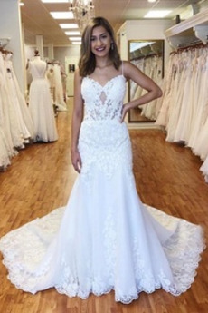 Robe de mariée Tulle Sans Manches Naturel taille Appliques Zip Longue