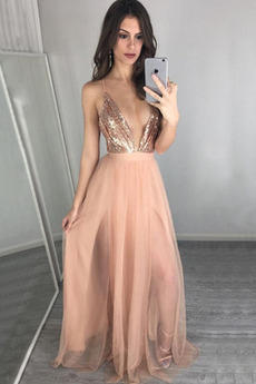 Robe de Bal Sexy Tulle Corsage Pailleté Poire Sans Manches aligne