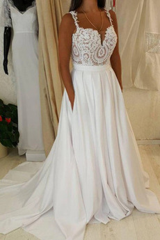 Robe de mariée Longue Rivage Sans Manches A-ligne Chic Fermeture éclair