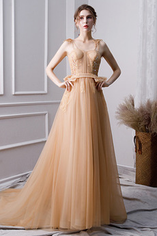 Robe de Bal Tulle Décolleté Dans le Dos Corsage Avec Bijoux Au Drapée