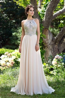 Robe de Soirée noble Cristal Fourreau Avec Bijoux Chiffon Naturel taille