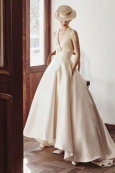 Robe de mariée Dos nu Satin Licou Sans Manches Salle A-ligne