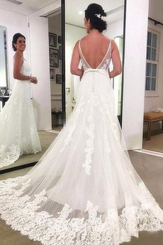 Robe de mariée Dentelle Naturel taille A-ligne Romantique Couvert de Dentelle