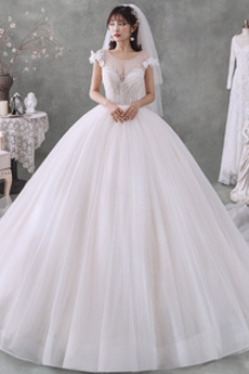 Robe de mariée Tulle Traîne Royal Mancheron Lacet Manche Courte Triangle Inversé