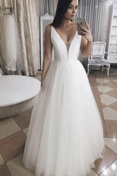 Robe de mariée Tulle Au Drapée Simple Sans Manches Traîne Courte Naturel taille