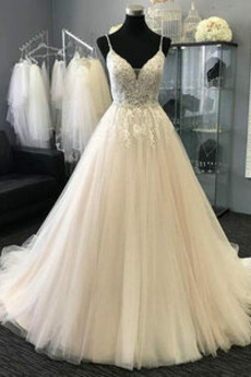 Robe de mariée Sans Manches Col en V Foncé Appliques Salle Luxueux