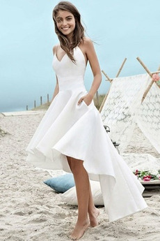 Robe de mariée Plage Poches Sans Manches Asymétrique Zip Naturel taille