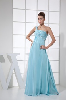 Robe de Bal Empire Chiffon Perle Manche Asymétrique Norme À la masse