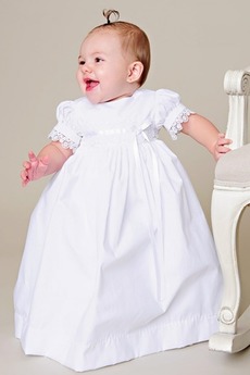 Robe de baptême Manche de Ballon Orné de Nœud à Boucle Soie Princesse