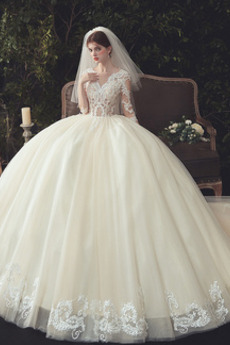 Robe de mariée Manche Longue Manche Aérienne Manquant Couvert de Dentelle