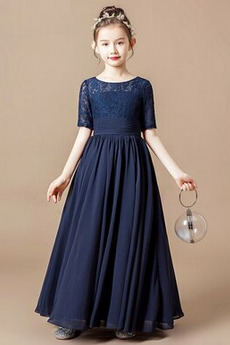 Robe Cortège Fille Couvert de Dentelle Nœud à Boucles Chiffon