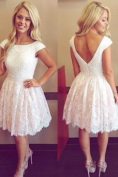 Robe de Cocktail Tulle Printemps Dentelle Col en V Foncé Dos nu