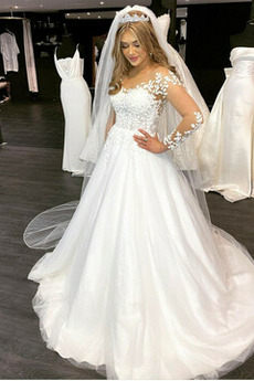 Robe de mariée noble Manche Aérienne Salle a ligne Naturel taille