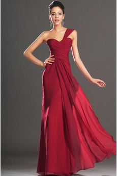 Robe de Soirée Mince noble semi-couverte Épaule Asymétrique Chiffon