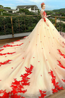 Robe de mariée Appliques Traîne Royal Naturel taille Col U Profond