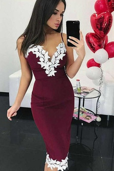 Robe de Cocktail Fourreau Dentelle Sans Manches Bretelles Spaghetti