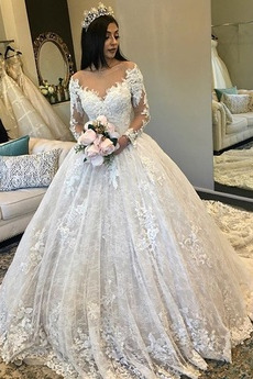 Robe de mariée Formelle Fermeture éclair Manche Longue Naturel taille