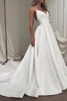 Robe de mariée Automne Sans Manches Longue A-ligne Eglise Satin