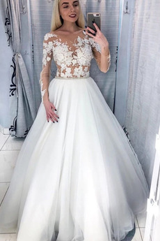 Robe de mariée Tulle Longue Plage aligne Haut Bas Naturel taille