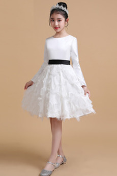 Robe Cortège Fille Glamour Médium Col ras du Cou Satin Longueur Genou