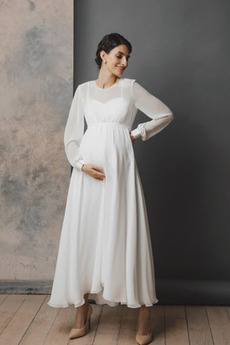 Robe de mariée Grossesse Glissière Manche Longue Col ras du Cou Plage