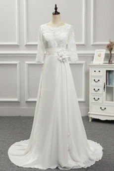 Robe de mariée noble 3/4 Manche Longue Naturel taille Cathédrale