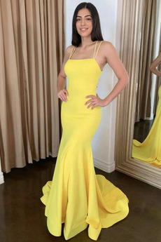 Robe de Soirée Longue Bretelles Spaghetti Manquant Entrecroisé Naturel taille