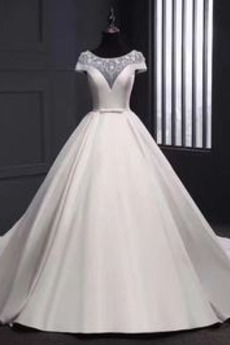 Robe de mariée Hiver A-ligne Soie Salle Traîne Longue Orné de Nœud à Boucle