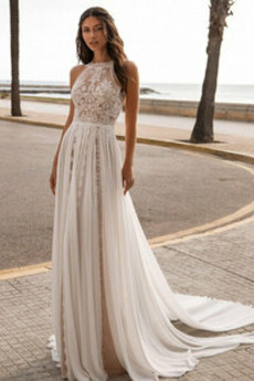 Robe de mariée Dentelle Chiffon Sans Manches De plein air Gazer Elégant