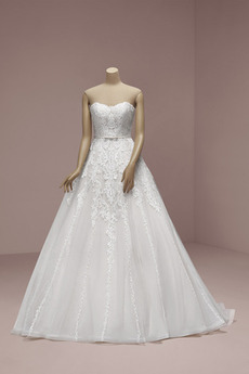 Robe de mariée Sans Manches Couvert de Dentelle Orné de Nœud à Boucle