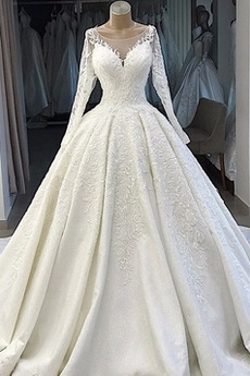 Robe de mariée Manche Longue Couvert de Dentelle Naturel taille Formelle