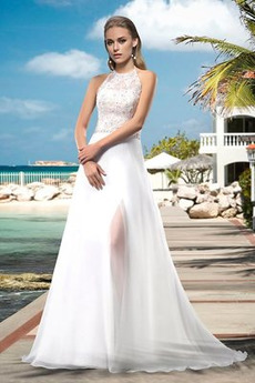 Robe de mariée Longue Chiffon Zip Rivage Naturel taille Tube droit