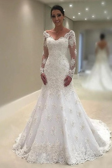 Robe de mariée Dos nu a ligne Manche Aérienne Fourreau Avec Bijoux