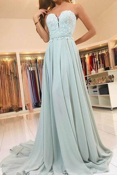 Robe de Soirée Col en Cœur Appliques Poire Fermeture éclair Chiffon