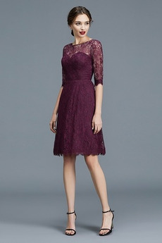 Robe Demoiselle d'Honneur Naturel taille Longueur Genou Dentelle