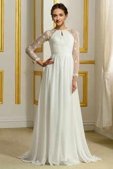 Robe de mariée Manche Longue Gaze Désirable Été Fourreau Avec Bijoux