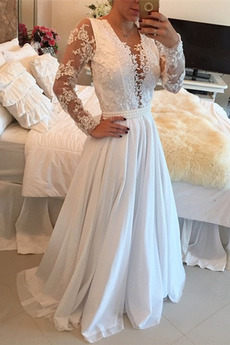 Robe de mariée Hiver Naturel taille Col en V Perle Médium Tissu Dentelle