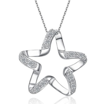 Clavicule femmes argent cinq branches étoile diamant incrusté Collier & pendentif - Page 1