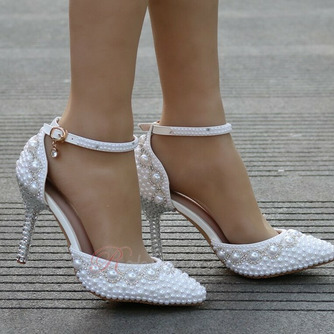 Sandales à talons hauts sandales strass perlées chaussures de mariage blanches - Page 3