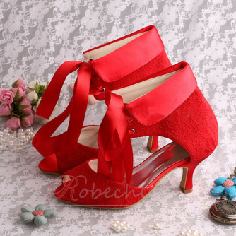 Bottes pour femmes rouges chaussures de mariage talons aiguilles en dentelle - Page 5