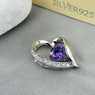 violet en forme de coeur argent diamant incrusté bijoux femme Collier & pendentif - Page 1